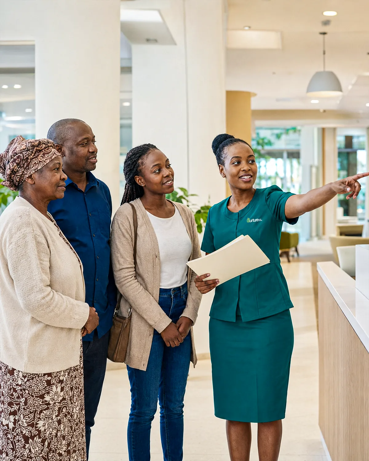 A Nurture Guide concierge helping a family navigate a hospital